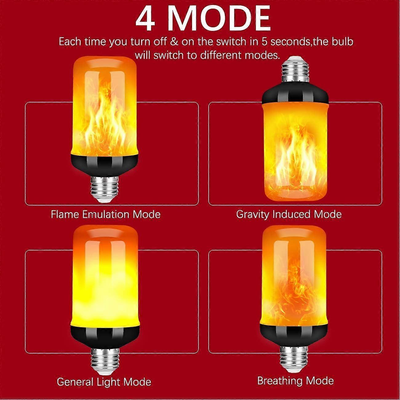 2pcs LED Flame Effect Fire Light Bulb Upgraded 4 Modes Flickering Fire Christmas Decorations Lights - Image 2
