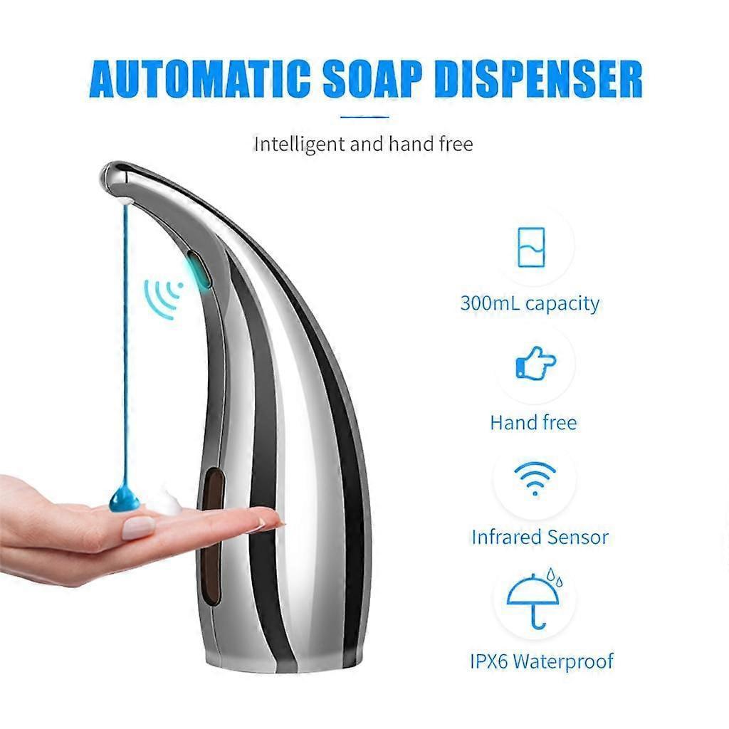 300ml Automatic Bathroom Soap Dispenser with Infrared Touchless Soap Dispenser Silver - Image 3