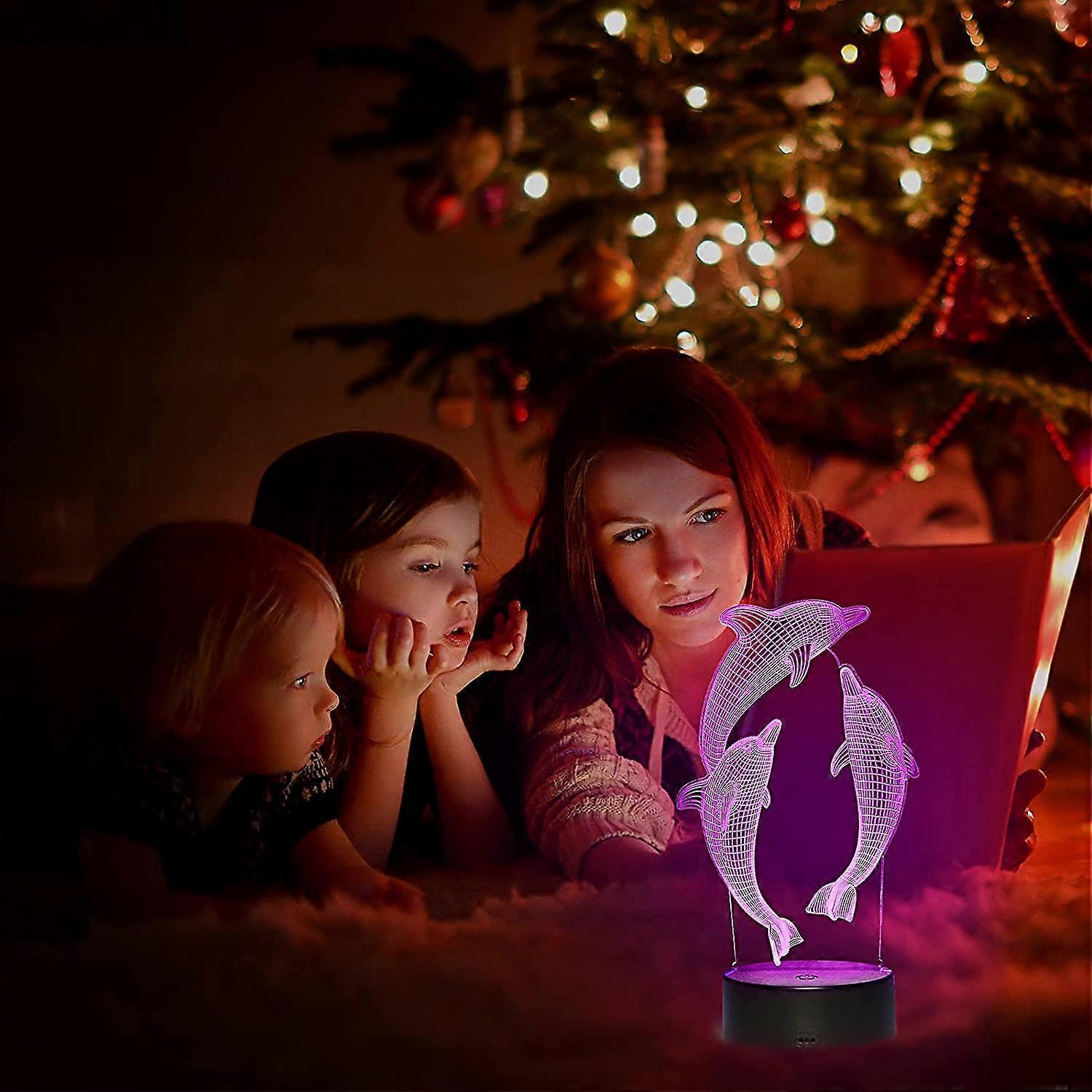 3D Dolphin Night Light LED Optical Illusion Night Light babies Table Bedside Lamp 16 Colors and Remote Control Birthday Christmas Gifts - Image 5