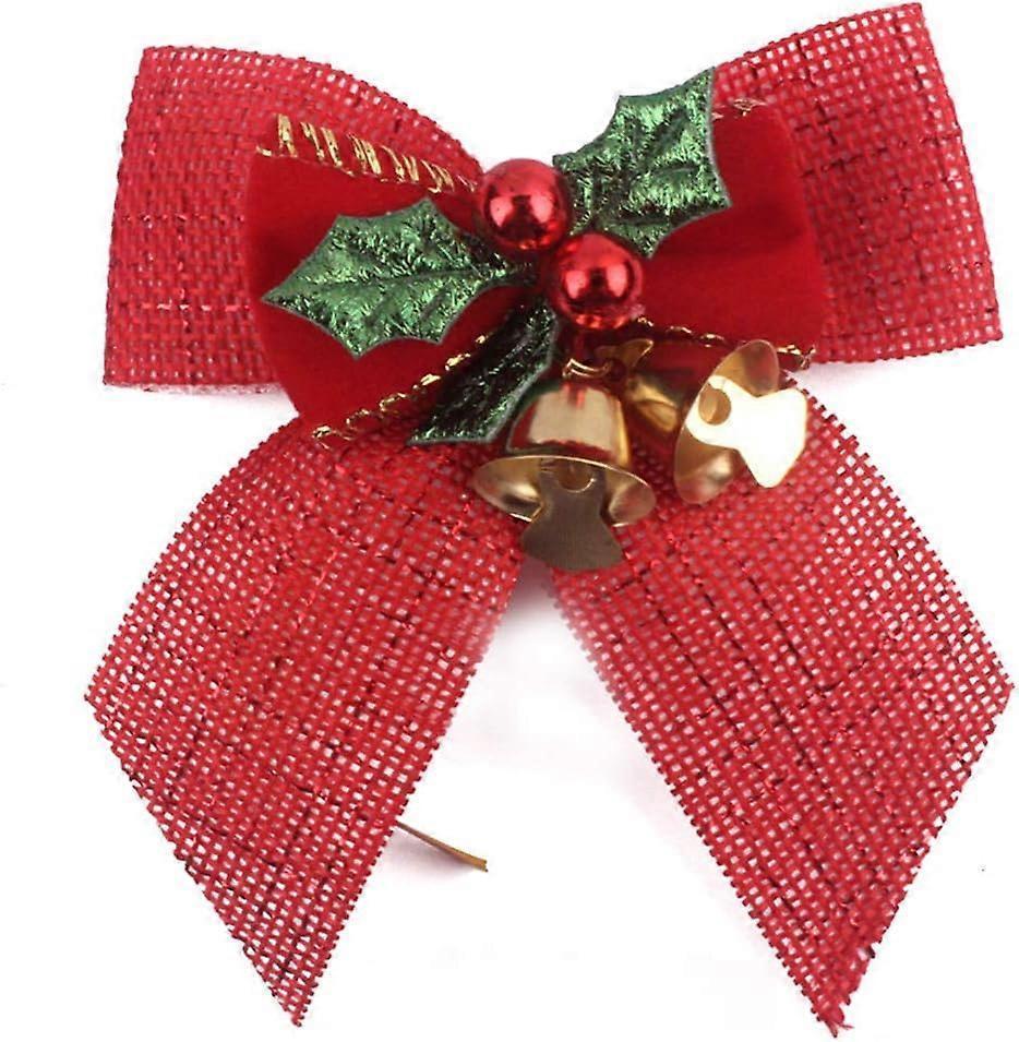 8cm Christmas Bow Bells, Hessian Scottish Knot, Christmas Tree Ornaments, Christmas Tree Ornaments - Image 1