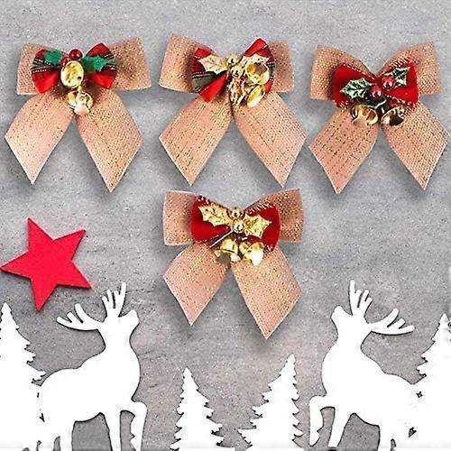 8cm Christmas Bow Bells, Hessian Scottish Knot, Christmas Tree Ornaments, Christmas Tree Ornaments - Image 2