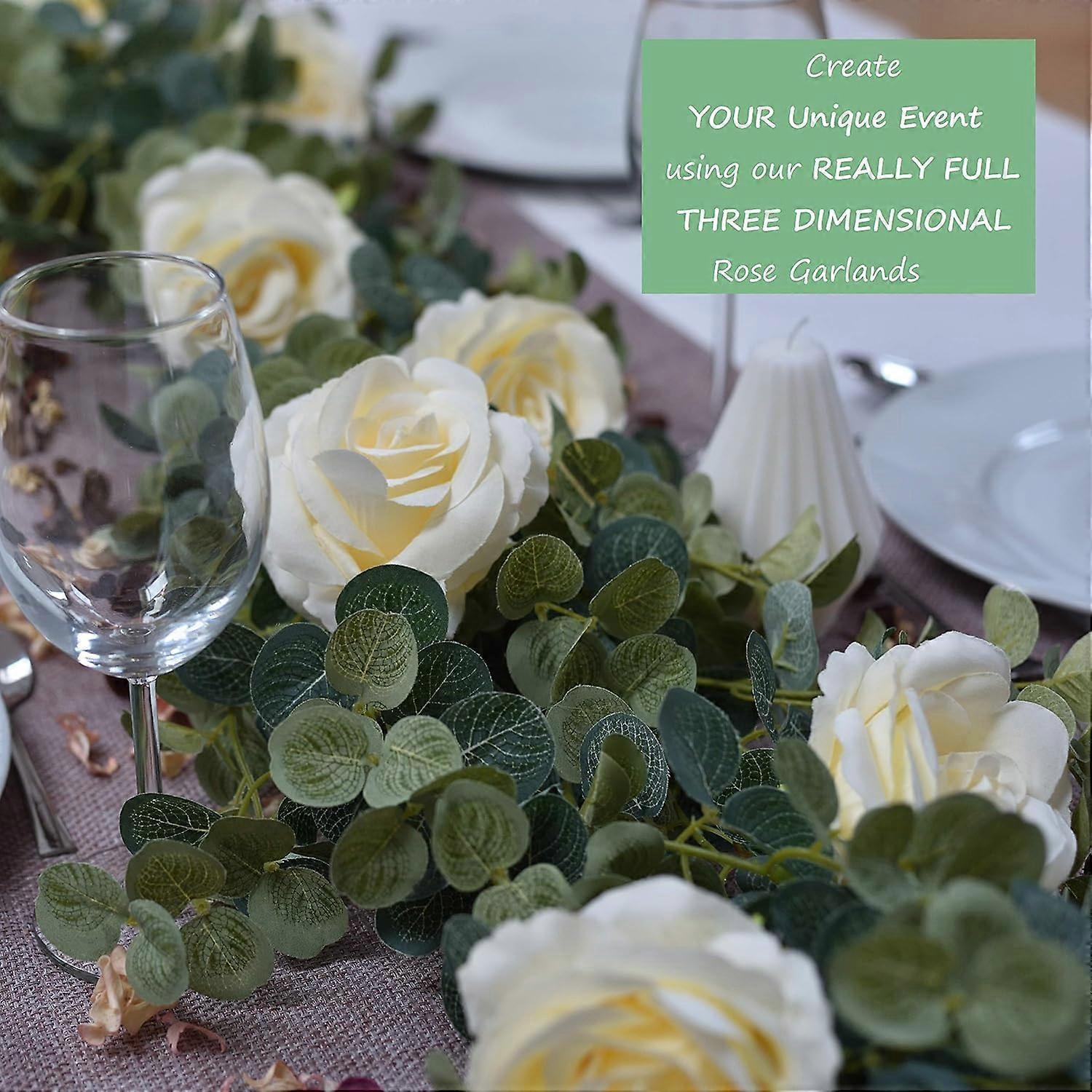 Artificial Eucalyptus Garland with Flowers Champagne Roses Long Fake Flower Garland Eucalyptus Leaves Greenery Garland - Image 4