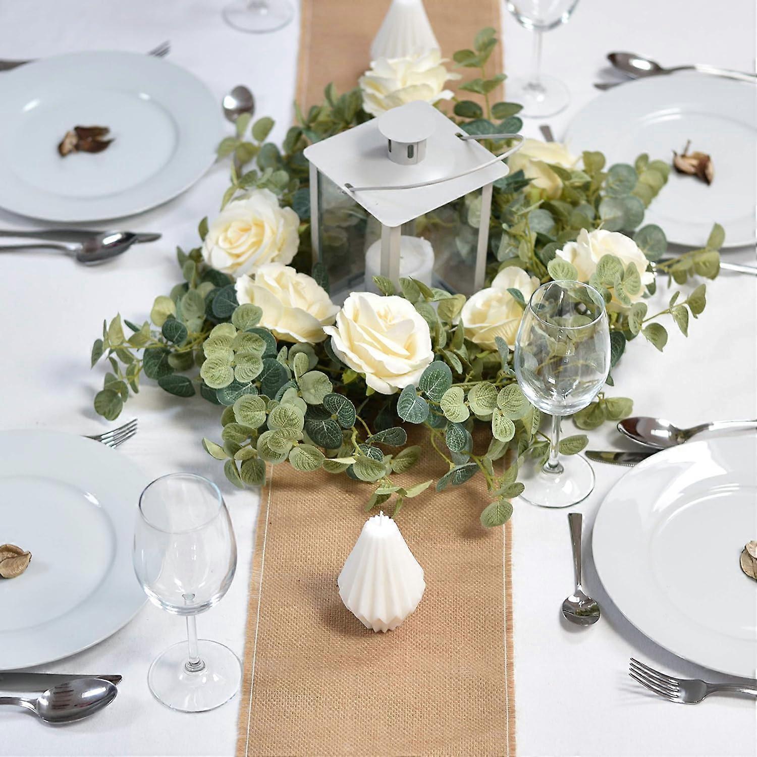 Artificial Eucalyptus Garland with Flowers Champagne Roses Long Fake Flower Garland Eucalyptus Leaves Greenery Garland - Image 5