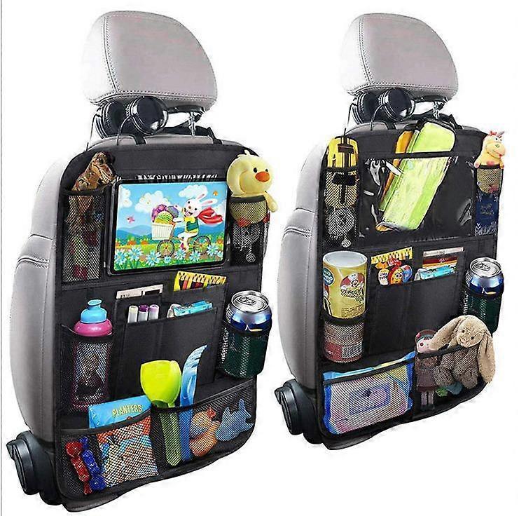 Car Back Organizer with Touch Screen Tablet Holder + 9 Storage Pockets Kick Mats Back Protectors Great Travel Accessories - Image 1