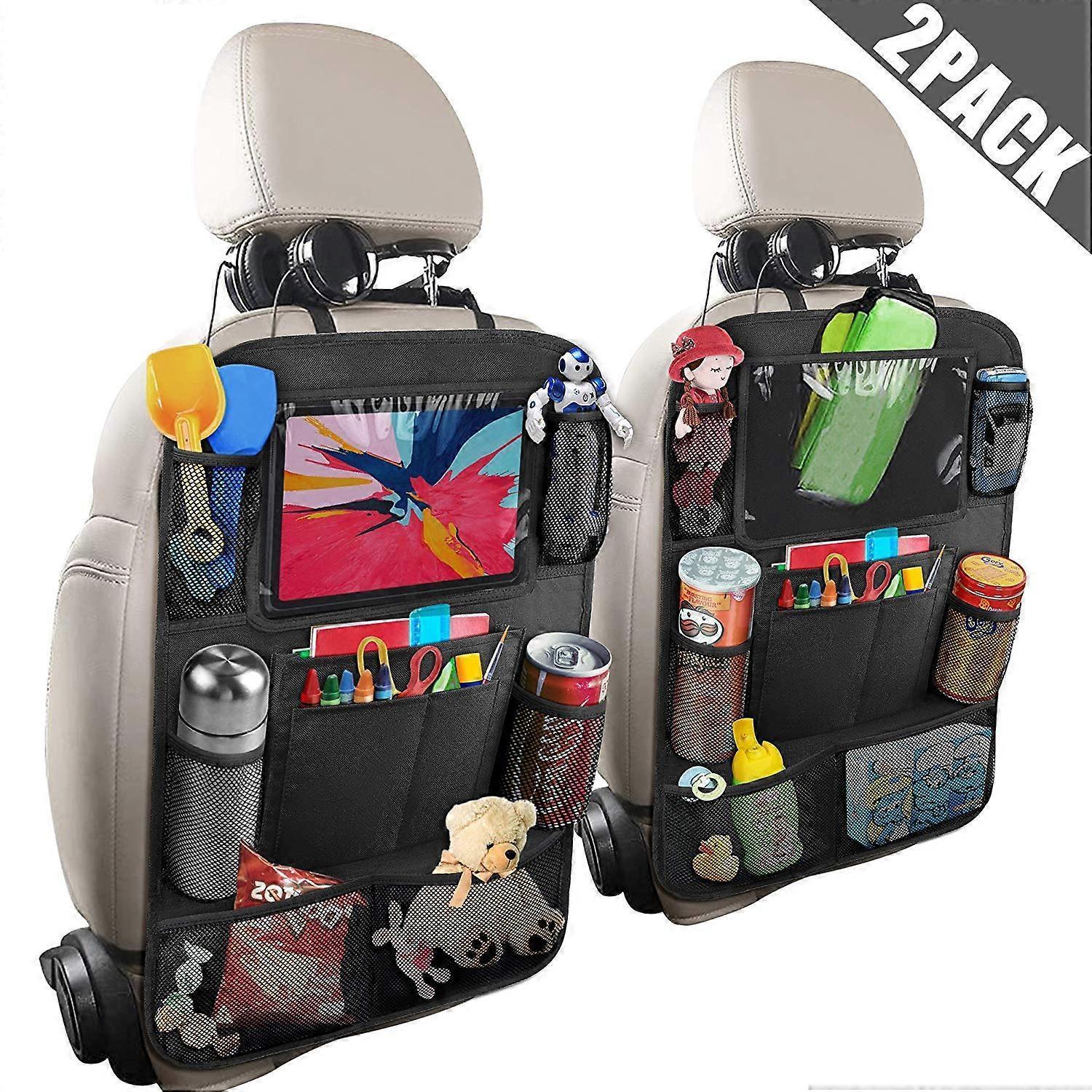 Car Back Organizer with Touch Screen Tablet Holder + 9 Storage Pockets Kick Mats Back Protectors Great Travel Accessories - Image 3