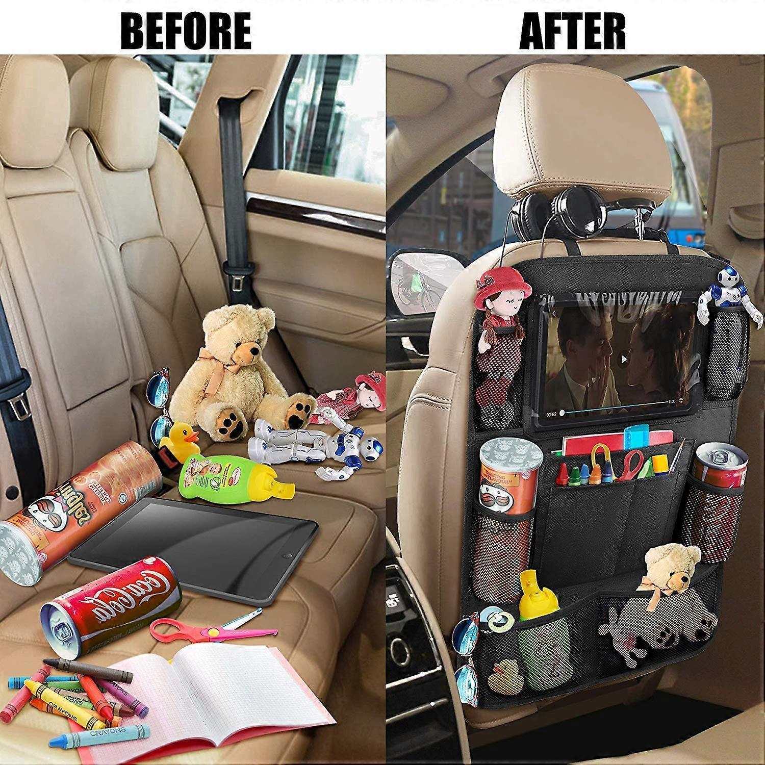 Car Back Organizer with Touch Screen Tablet Holder + 9 Storage Pockets Kick Mats Back Protectors Great Travel Accessories - Image 5