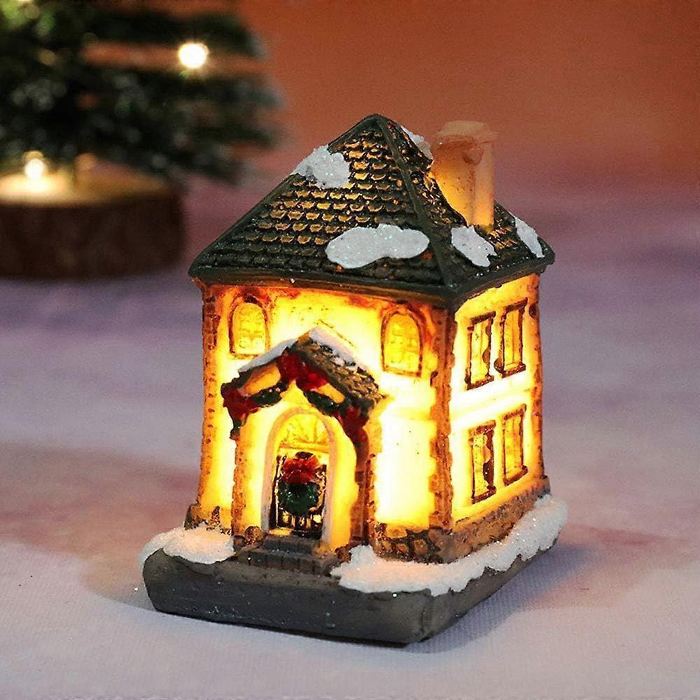 Christmas Scene Village Houses LED Christmas Decorations Resin Snow House with Warm White Light Battery Powered - Image 2