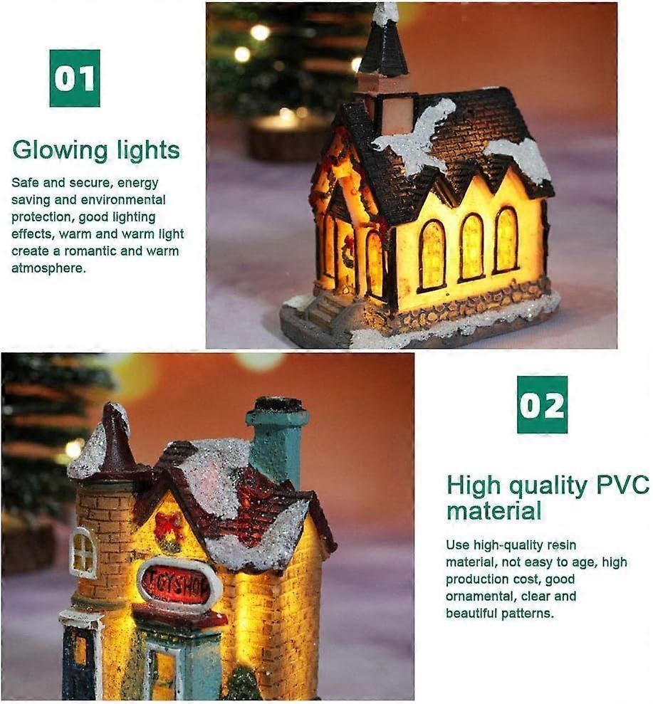 Christmas Scene Village Houses LED Christmas Decorations Resin Snow House with Warm White Light Battery Powered - Image 3
