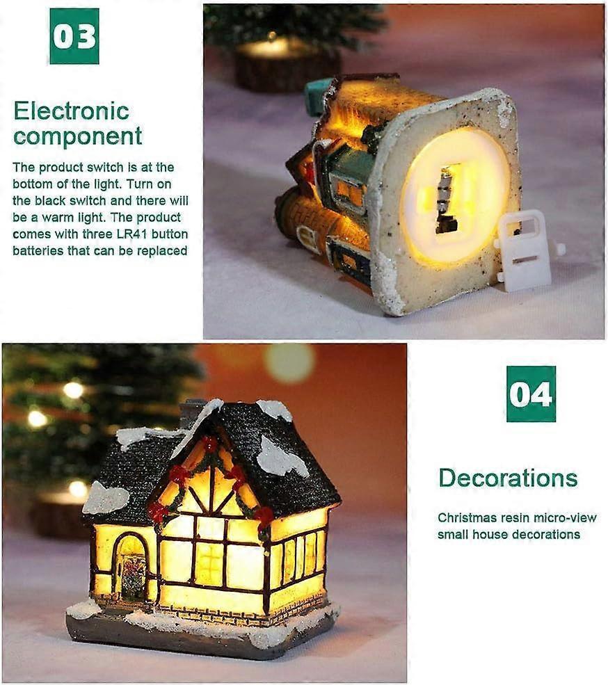 Christmas Scene Village Houses LED Christmas Decorations Resin Snow House with Warm White Light Battery Powered - Image 4