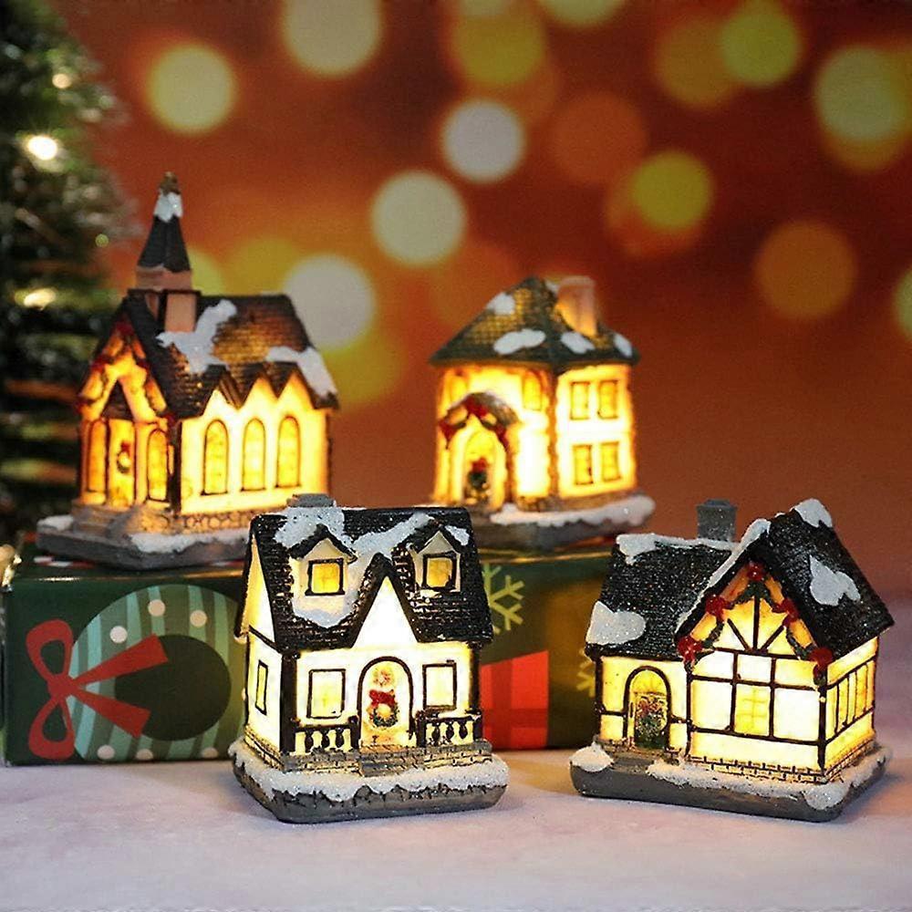 Christmas Scene Village Houses LED Christmas Decorations Resin Snow House with Warm White Light Battery Powered - Image 5