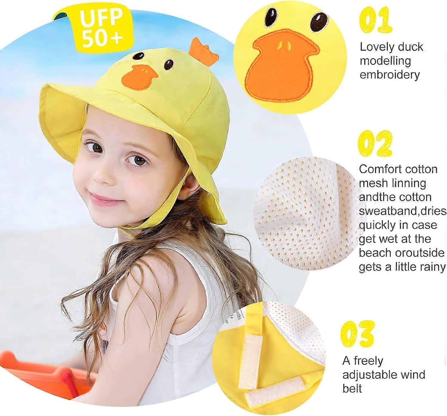 Cotton Animal Babies Bucket babies Sun Hats UPF 50+ Summer Hats Sun Protection for babies Babies babiess babiess Girls-Yellow 54cm - Image 2