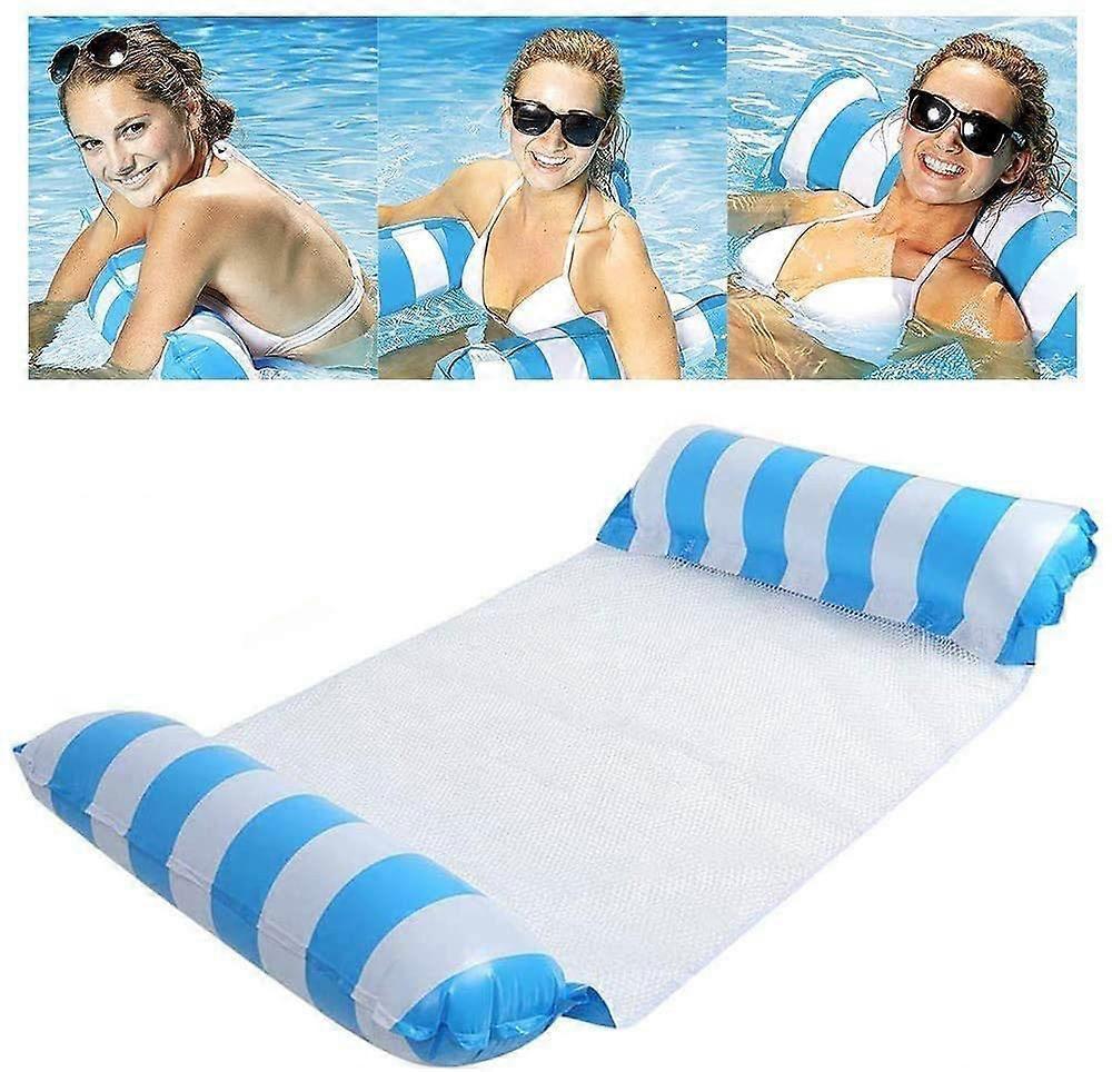 Inflatable floating bed, water hammock 4-in-1 lounge chair pool lounge air mattress pool-blue, 130*68 cm - Image 1