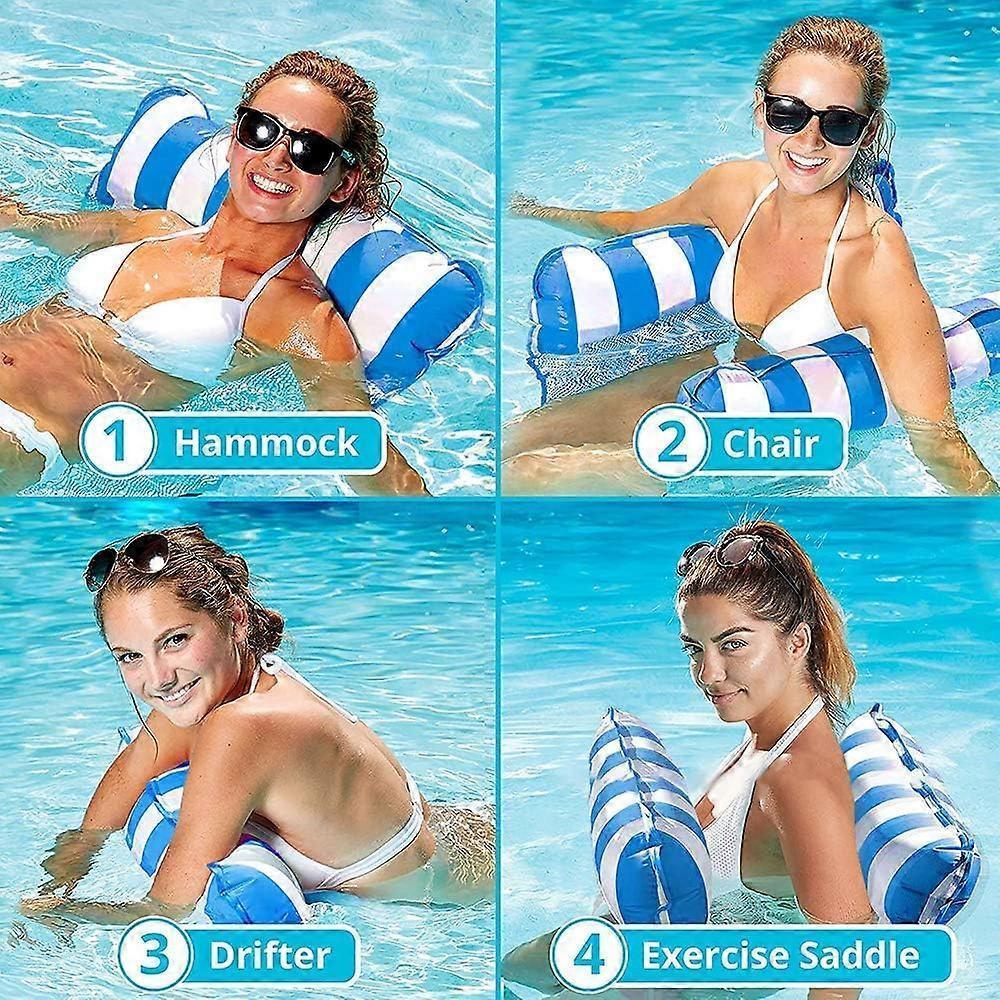 Inflatable floating bed, water hammock 4-in-1 lounge chair pool lounge air mattress pool-blue, 130*68 cm - Image 3