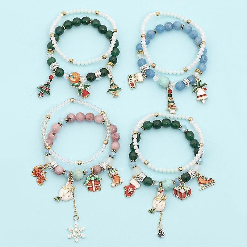 Christmas Charms for Women Adjustable Stretch Bracelet Christmas Tree Santa Snowman Jewelry 2pcs - Image 3