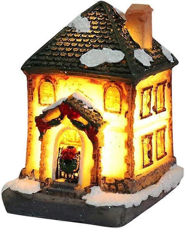 Christmas Scene Village Houses LED Christmas Decorations Resin Snow House with Warm White Light Battery Powered - Image 1