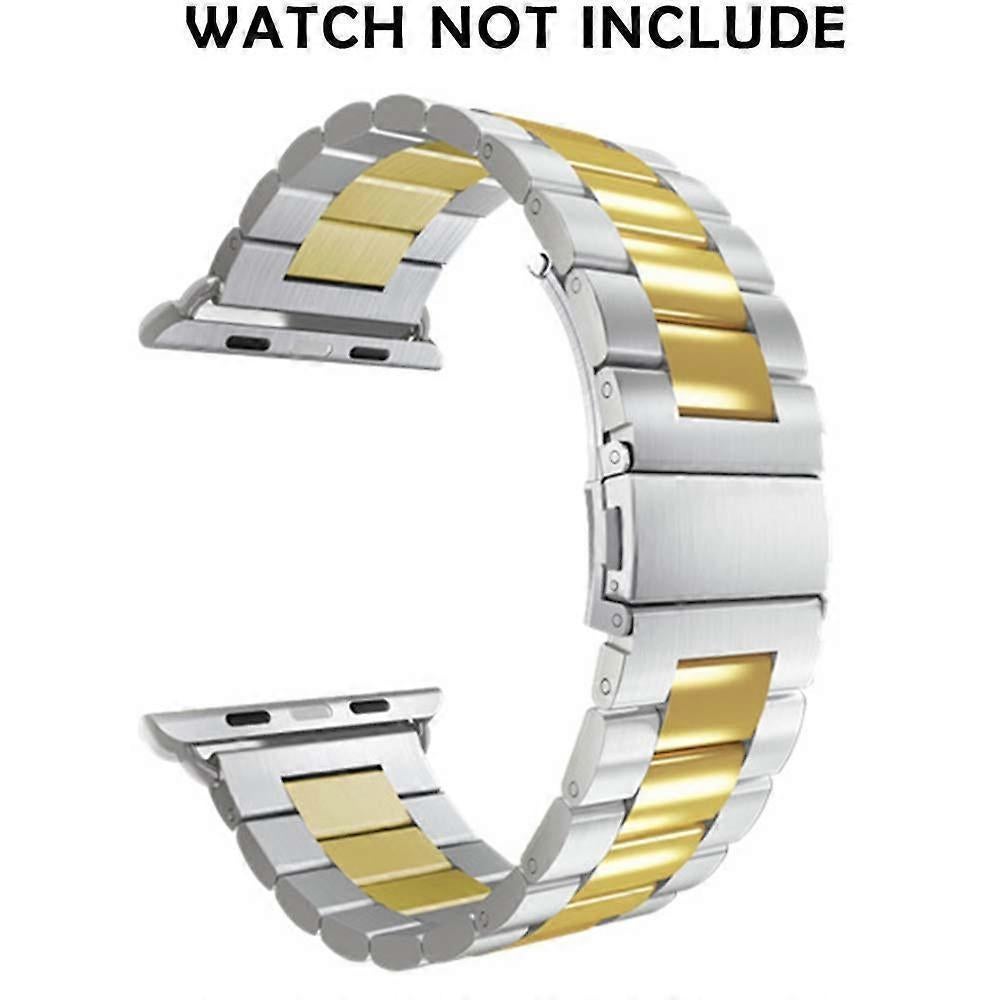 Compatible with Apple Watch Band Replacement Stainless Steel Metal Band-middle gold38-40mm - Image 1
