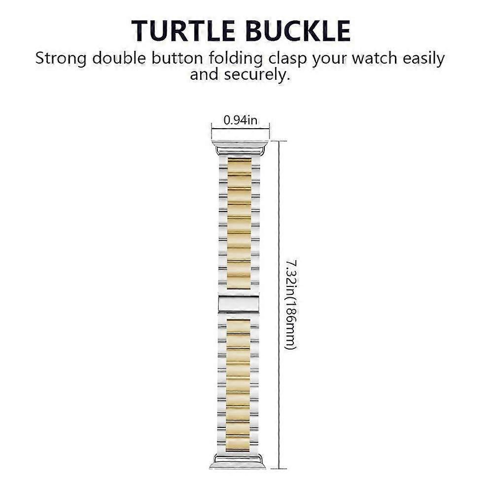 Compatible with Apple Watch Band Replacement Stainless Steel Metal Band-middle gold38-40mm - Image 2