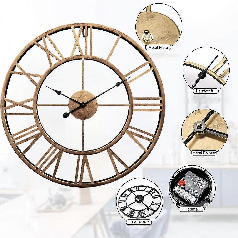 Decor Wall Clock European Retro Clock with Large Numerals Indoor Silent Battery Operated Metal Clock - Image 5