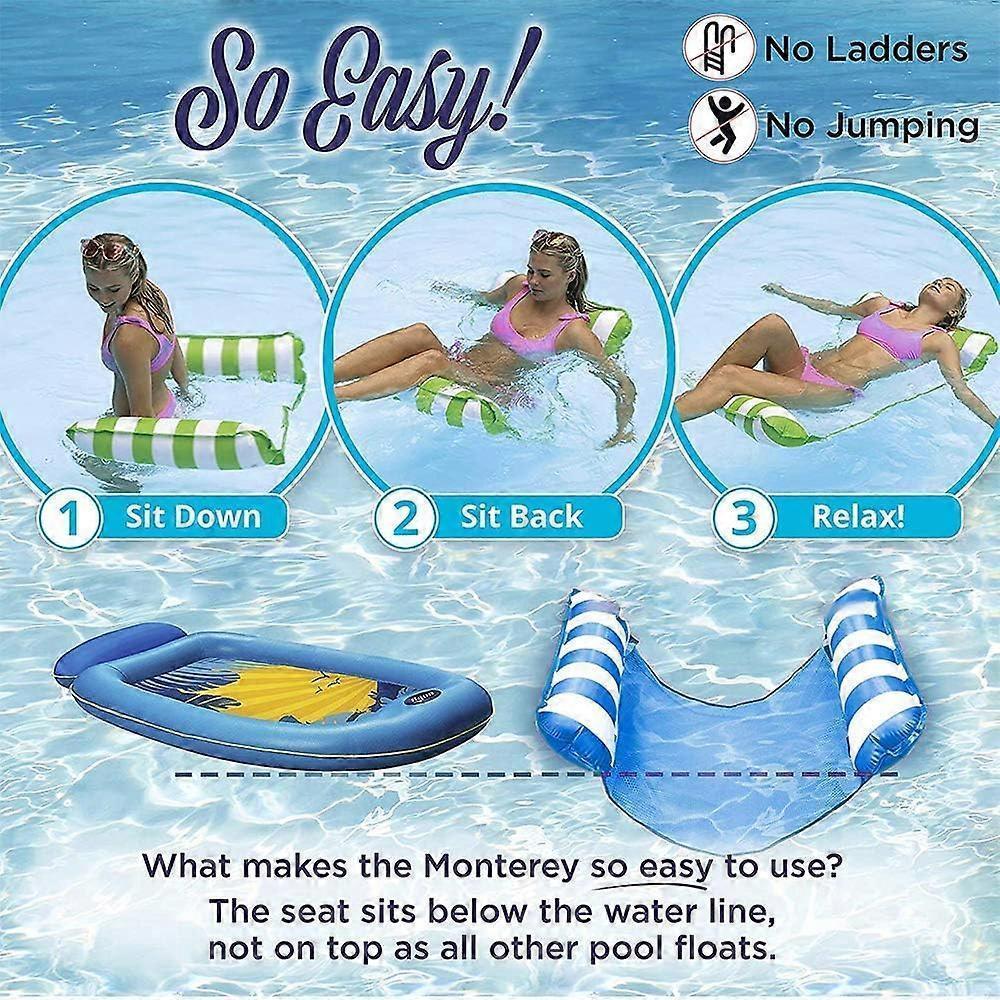 Inflatable floating bed, water hammock 4-in-1 lounge chair pool lounge air mattress pool-blue, 130*68 cm - Image 2