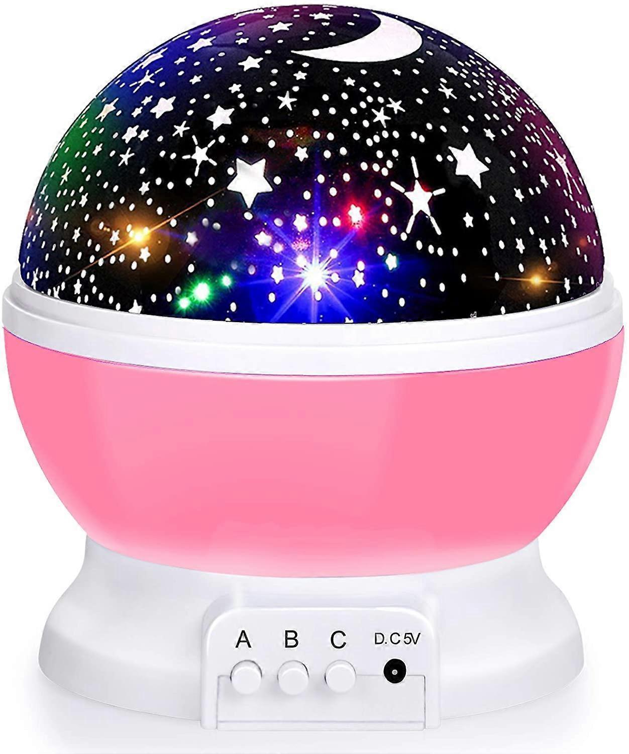 Babies Night Light Moon Star Projector - USB Cable 360 Degree Rotation Romantic Night Lighting LED Night Light for Decoration (Pink) - Image 1