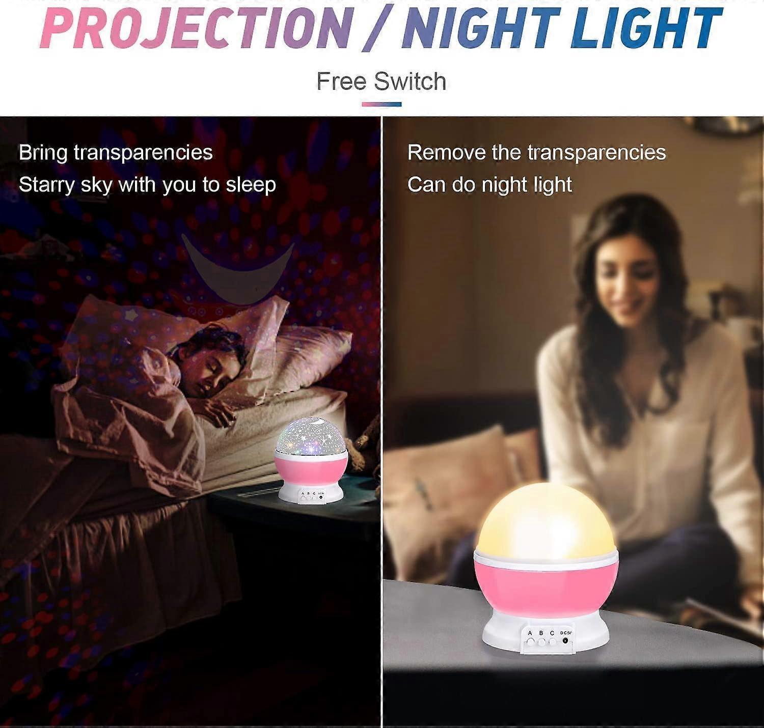 Babies Night Light Moon Star Projector - USB Cable 360 Degree Rotation Romantic Night Lighting LED Night Light for Decoration (Pink) - Image 3
