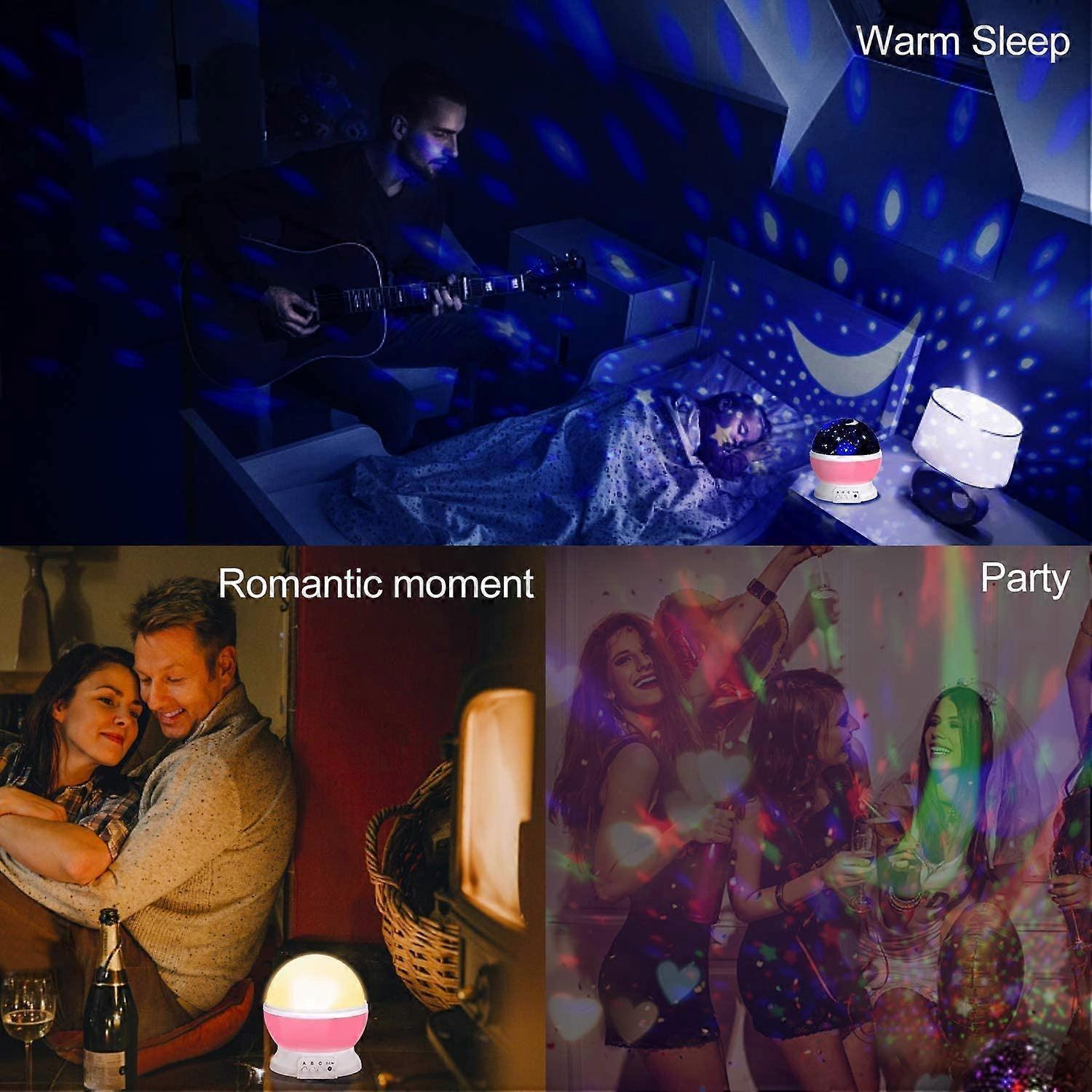Babies Night Light Moon Star Projector - USB Cable 360 Degree Rotation Romantic Night Lighting LED Night Light for Decoration (Pink) - Image 4