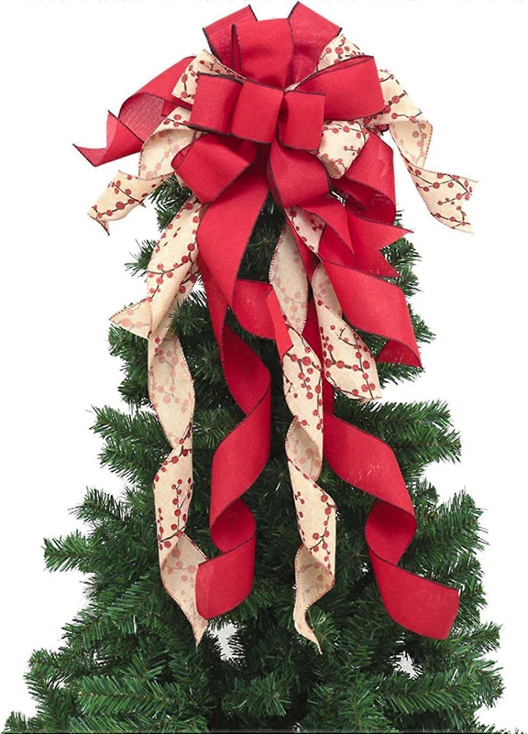 Red Plaid Burlap Christmas Tree Decoration Large Bow Christmas Tree Decoration for Indoor or Outdoor - Image 1