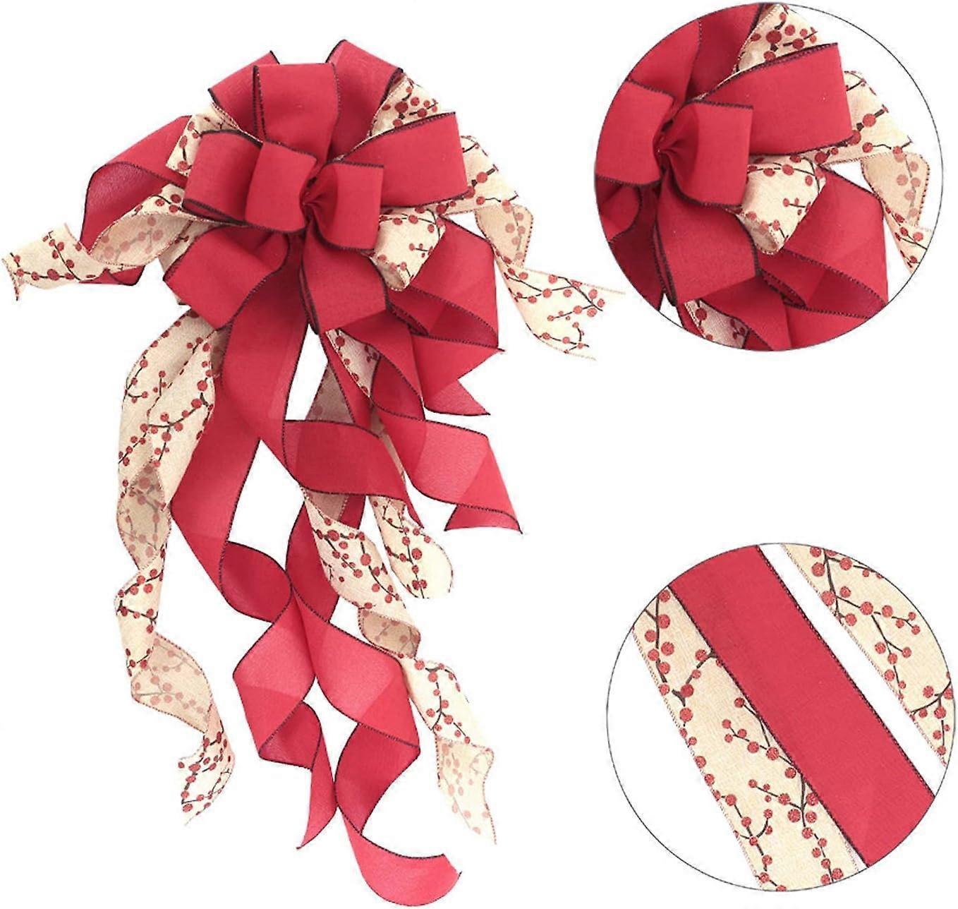 Red Plaid Burlap Christmas Tree Decoration Large Bow Christmas Tree Decoration for Indoor or Outdoor - Image 2
