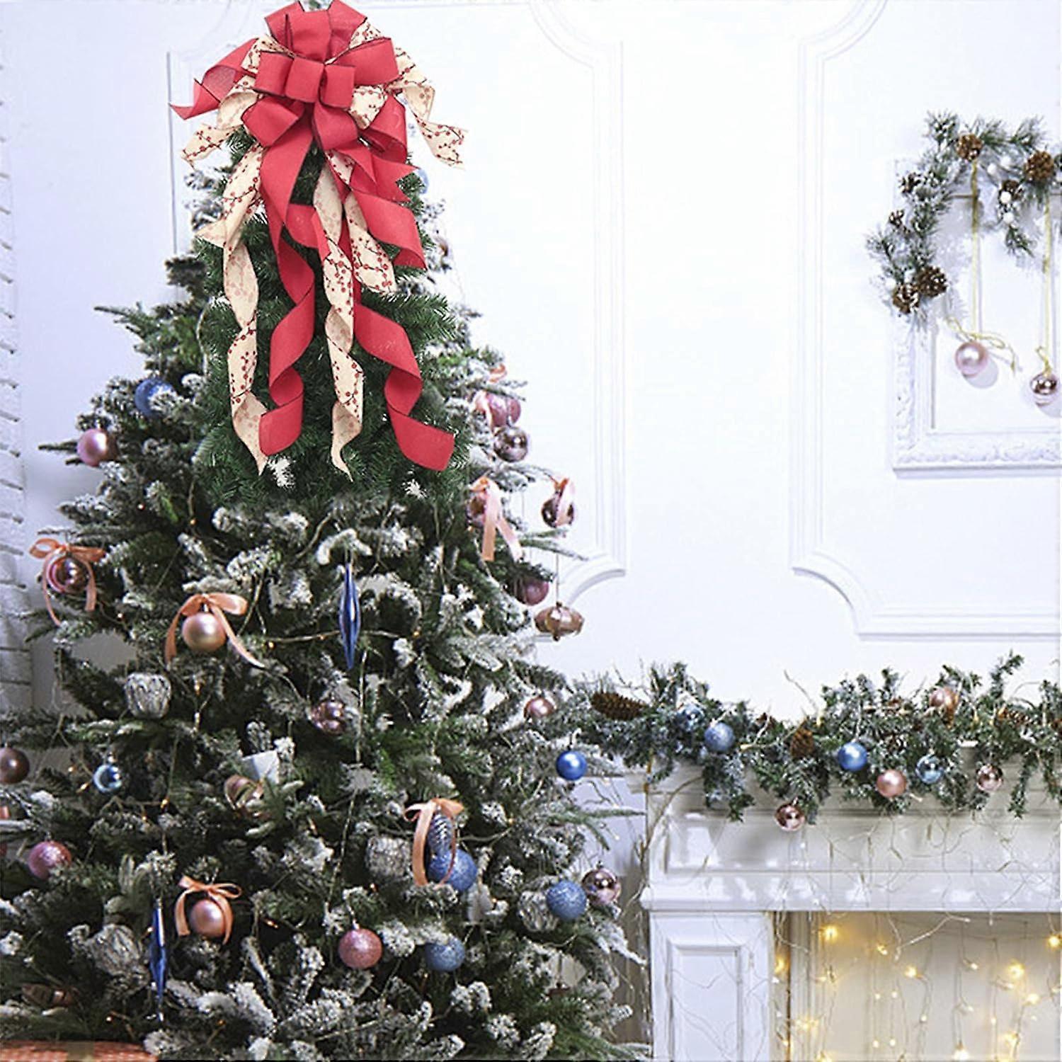 Red Plaid Burlap Christmas Tree Decoration Large Bow Christmas Tree Decoration for Indoor or Outdoor - Image 4