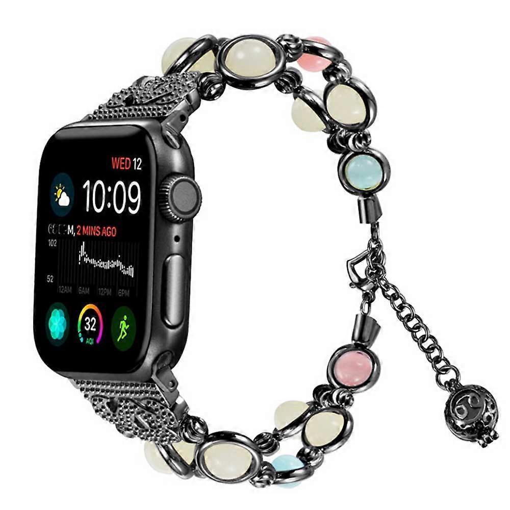 Strap Compatible with JW666-For Apple Watch Metal Luminous Beads Strap-Black Luminous Beads 38/40mm - Image 2