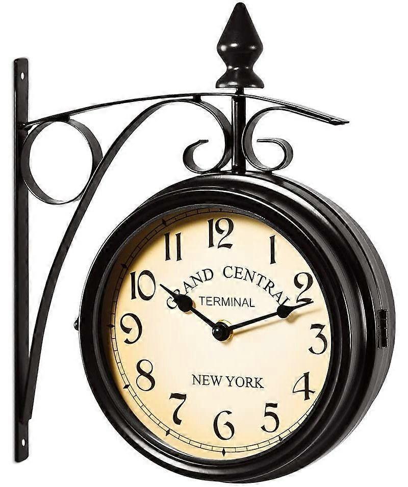 Wall Clock Wrought Iron Garden Clock Station Clock 2-sided Handmade Grand Central Terminal New York - Image 1