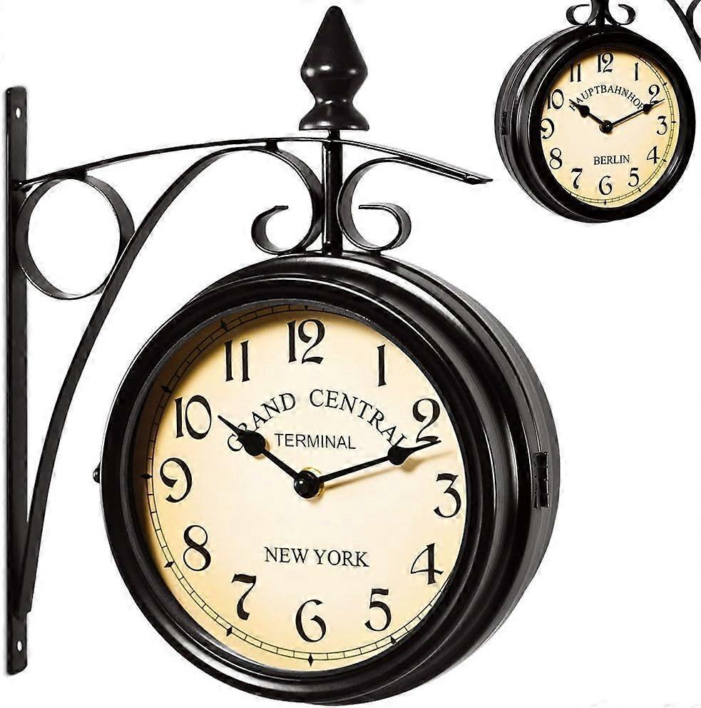 Wall Clock Wrought Iron Garden Clock Station Clock 2-sided Handmade Grand Central Terminal New York - Image 2