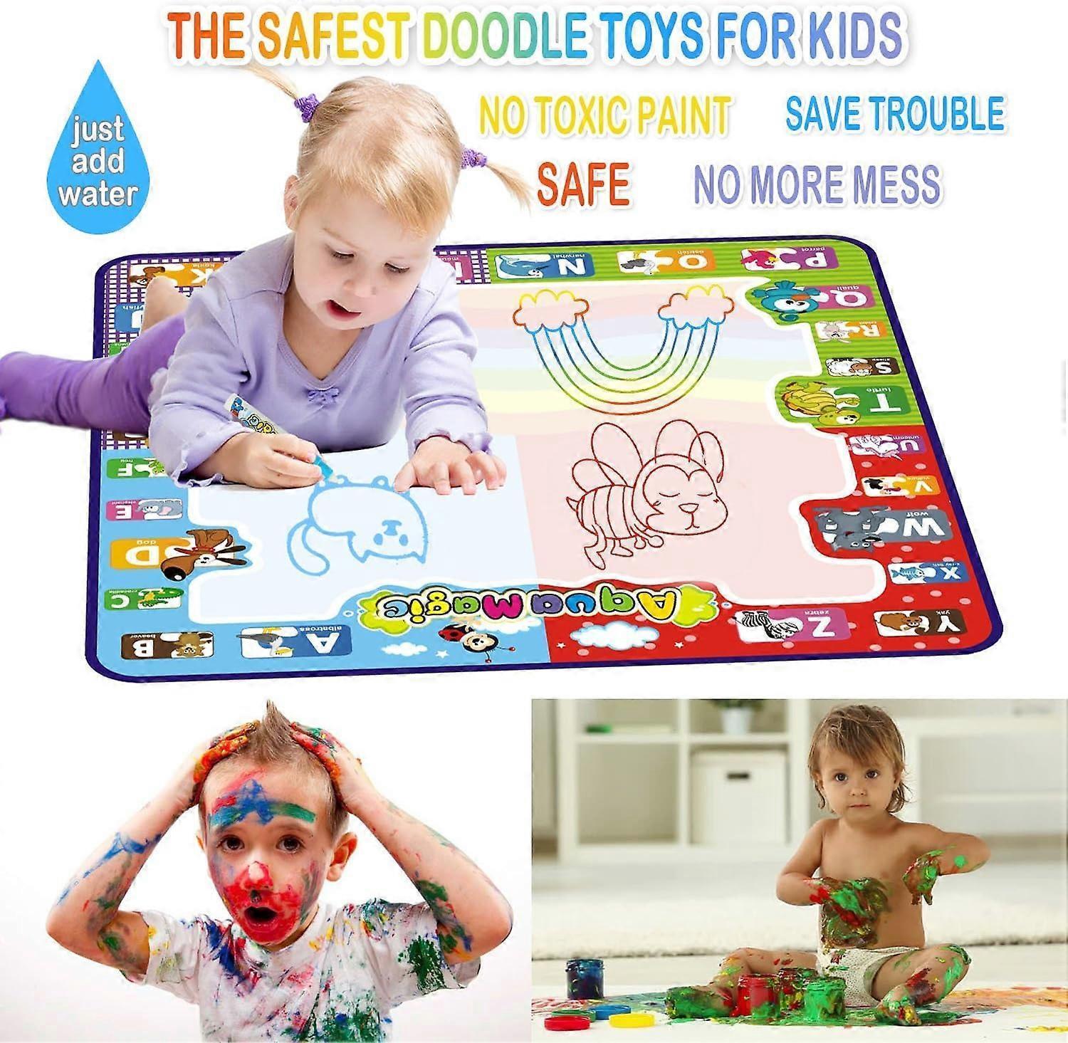 Water Doodle Mat, Large babies Painting Mat, Clean Drawing Mat with Neon Colors, Educational Toys for 3 4 5 6 Year Old babies babiess Boys Girls - Image 2