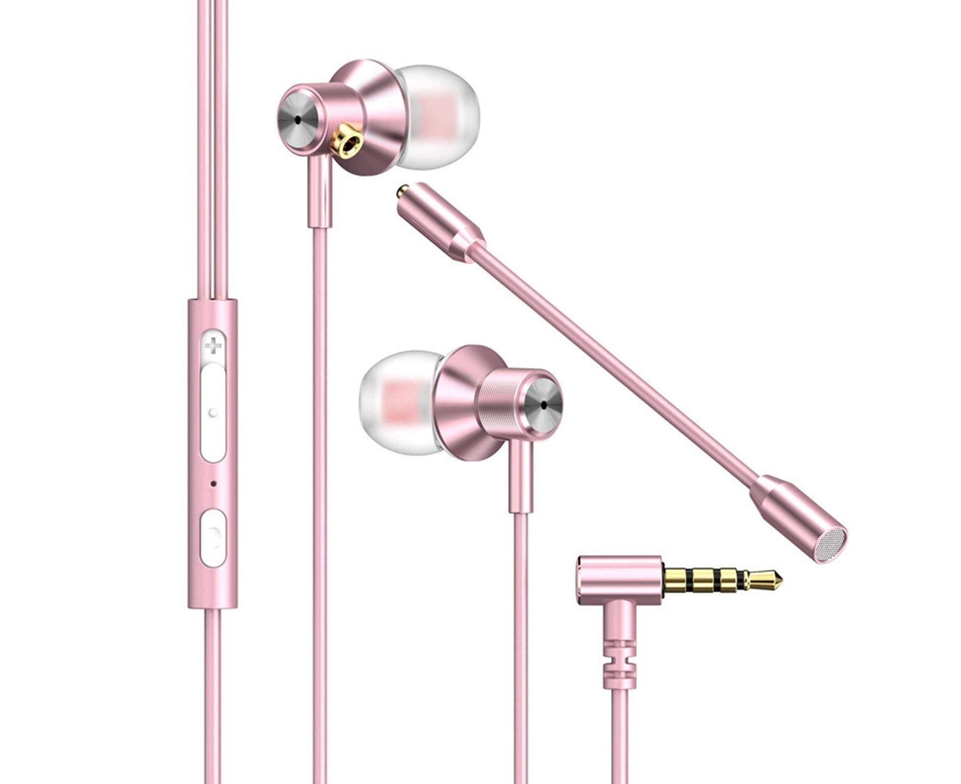 Wired Earphone Dual Microphone Stereo L-Shaped Plug for Gaming-Rose Gold - Image 1