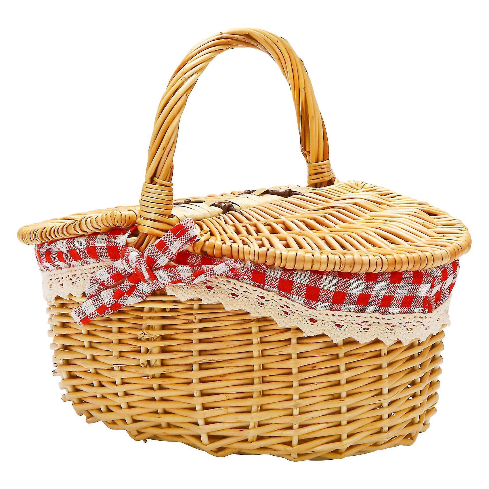 Country Style Wicker Picnic Basket Hamper With Lid And Handle & Liners For Picnic, Parties - Image 1