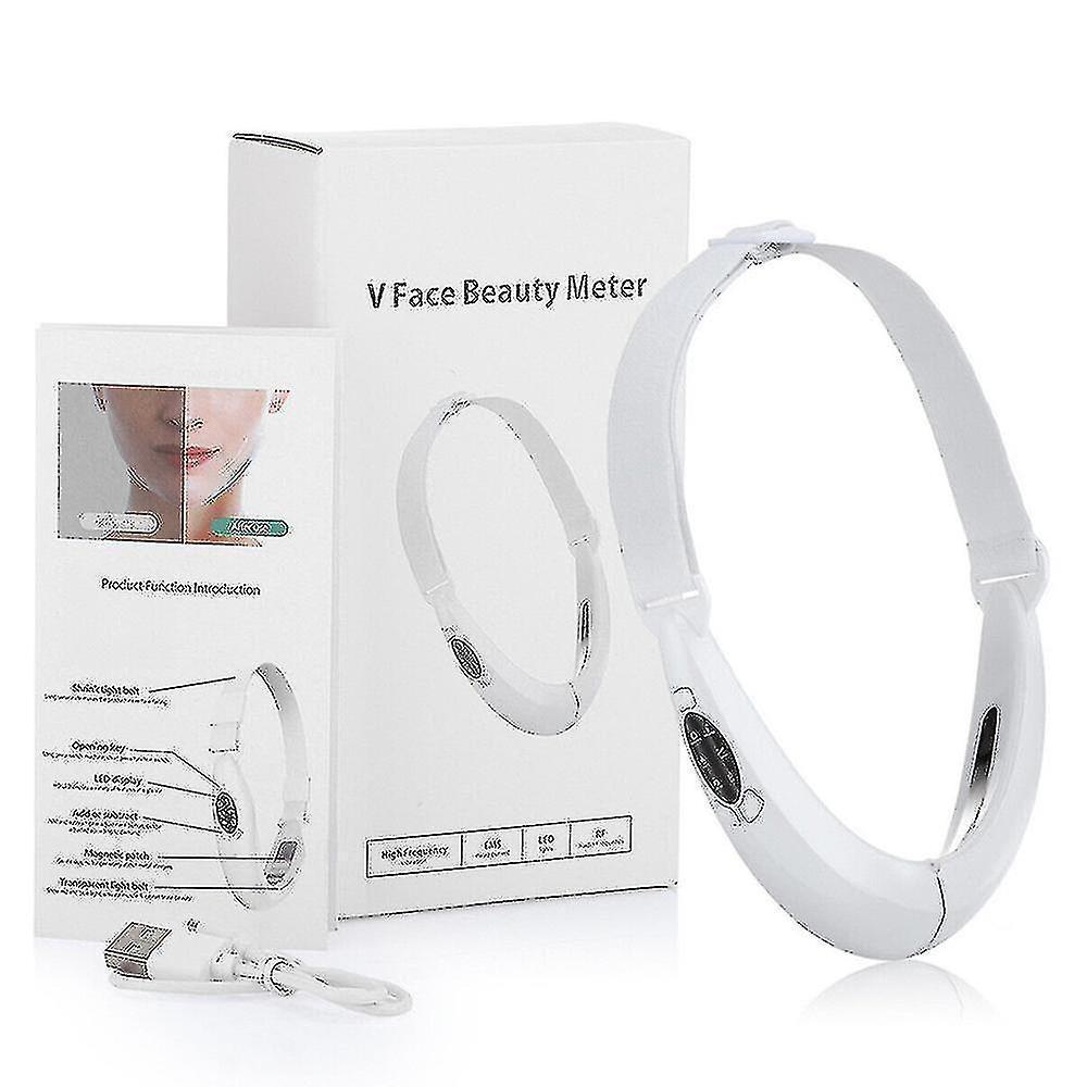 Led Photon Therapy Double Chin Removal Electric V-face Slimming Vibration Massager Face Lift Device - KKS699 White - Image 2