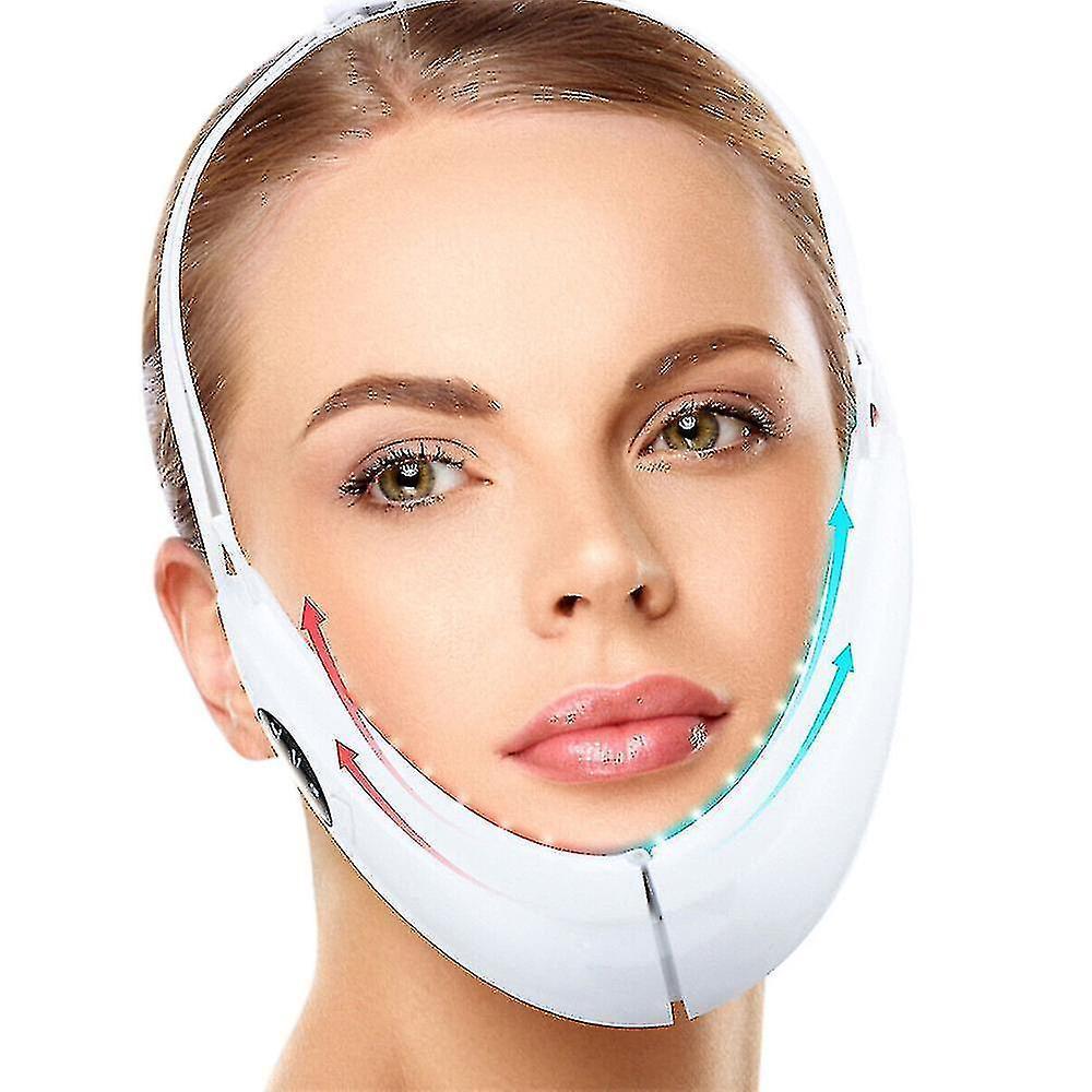 Led Photon Therapy Double Chin Removal Electric V-face Slimming Vibration Massager Face Lift Device - KKS699 White - Image 3