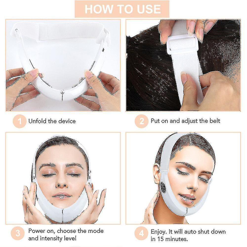Led Photon Therapy Double Chin Removal Electric V-face Slimming Vibration Massager Face Lift Device - KKS699 White - Image 4