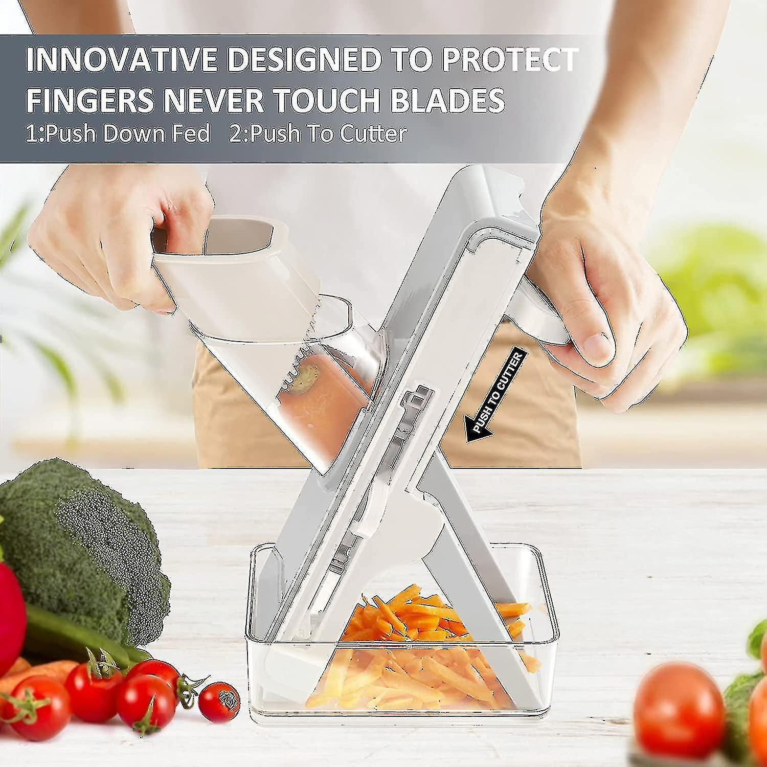 Kitchen secure Mandolin Vegetable Slicer With Adjustable Blades With Container - Image 2