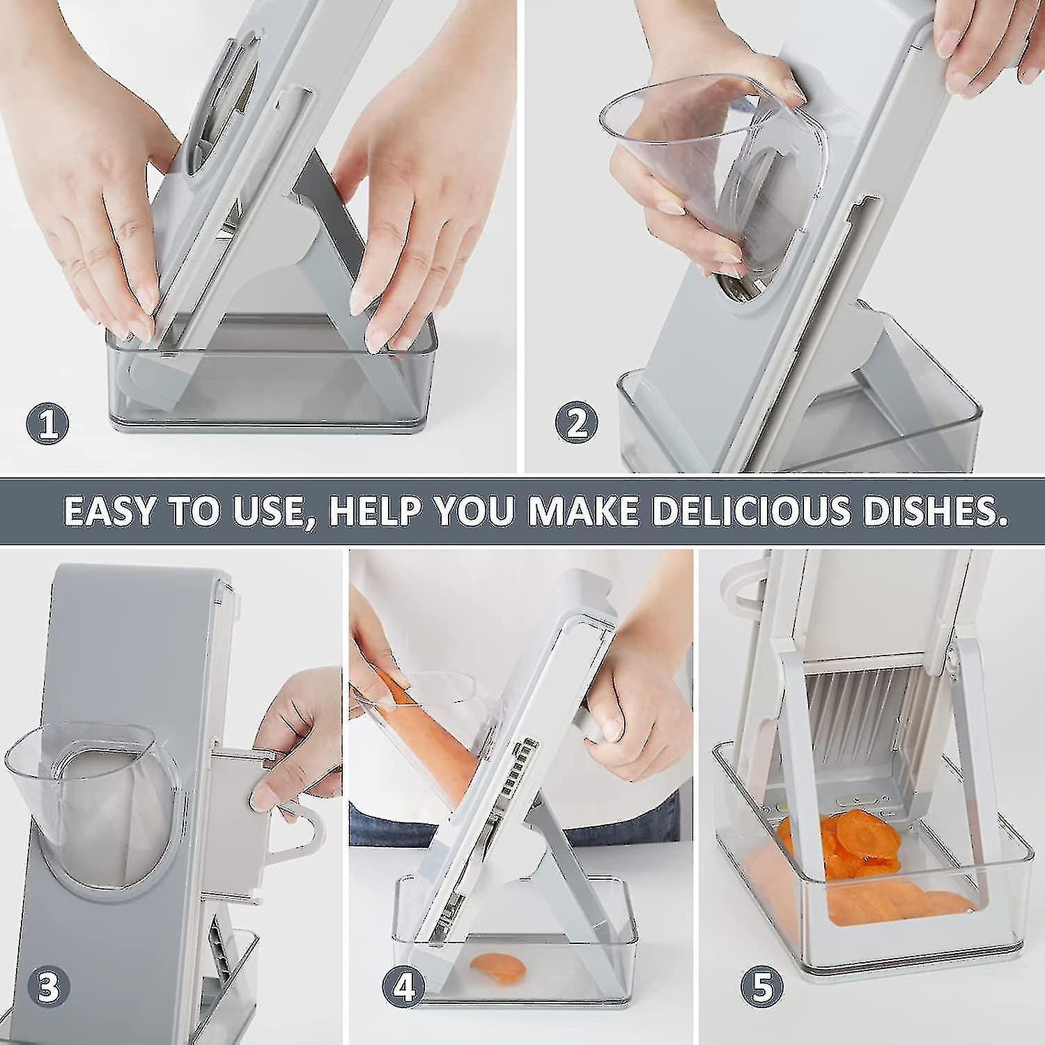 Kitchen secure Mandolin Vegetable Slicer With Adjustable Blades With Container - Image 3