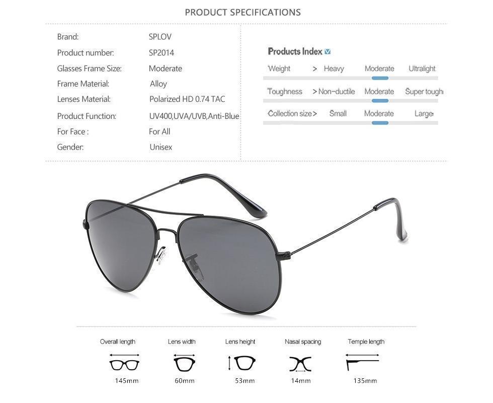 SPLOV Aviation Polarized Sunglasses Men and Women Brand Designer Pilot Sun Glasses Classic Coating Driving - Black Grey - Image 6
