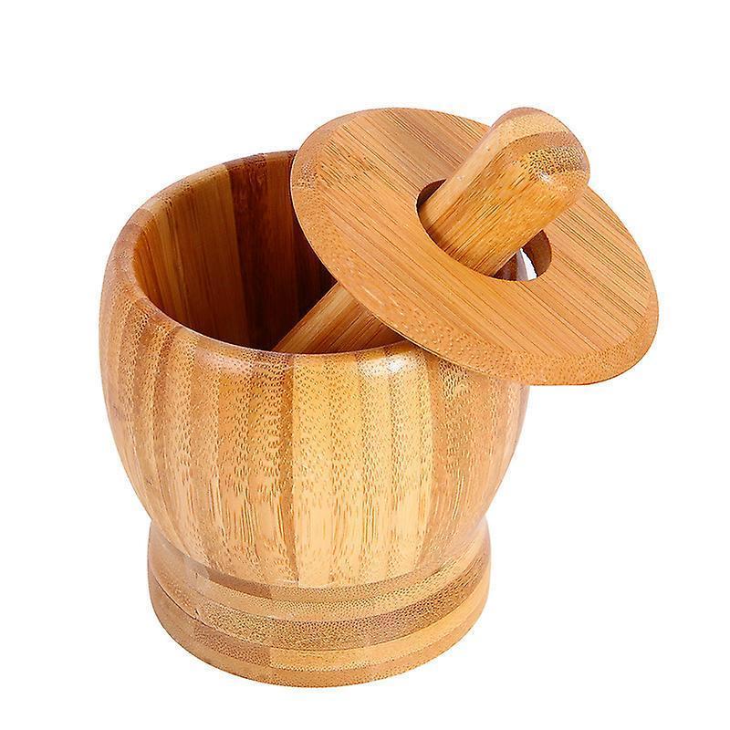 Bamboo Mortar And Pestle Grinder Pestle-set Grinding-bowl Garlic Press Ginger Crusher Herb Spice Masher Kitchen Tool - Image 1