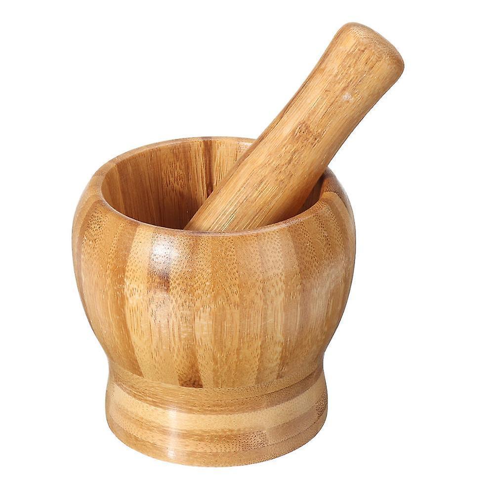 Bamboo Mortar And Pestle Grinder Pestle-set Grinding-bowl Garlic Press Ginger Crusher Herb Spice Masher Kitchen Tool - Image 2