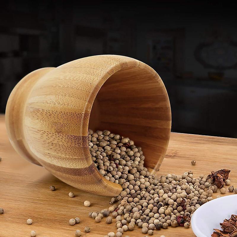Bamboo Mortar And Pestle Grinder Pestle-set Grinding-bowl Garlic Press Ginger Crusher Herb Spice Masher Kitchen Tool - Image 3