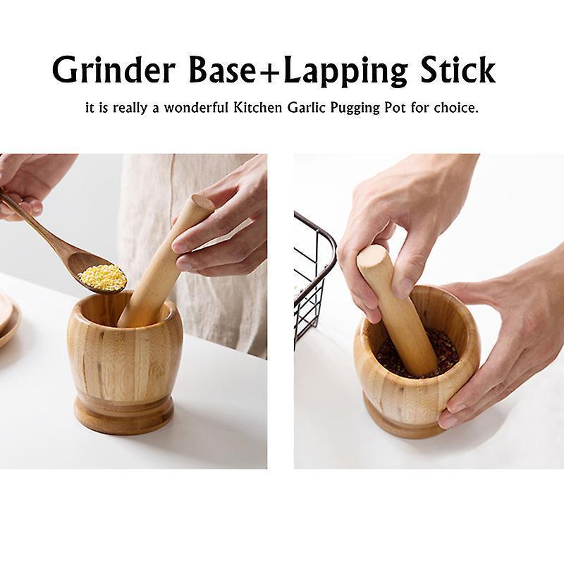 Bamboo Mortar And Pestle Grinder Pestle-set Grinding-bowl Garlic Press Ginger Crusher Herb Spice Masher Kitchen Tool - Image 4