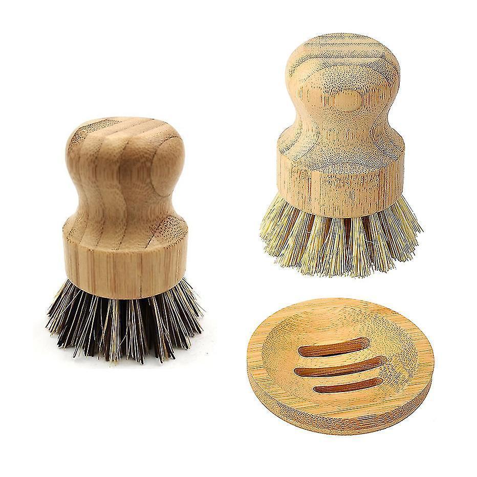 Bamboo Dish Scrub Brush Soap Dish Kitchen Wooden Dish Scrubber Cleaning Brush For Washing Dish Cast Iron Pan Pot - Image 1