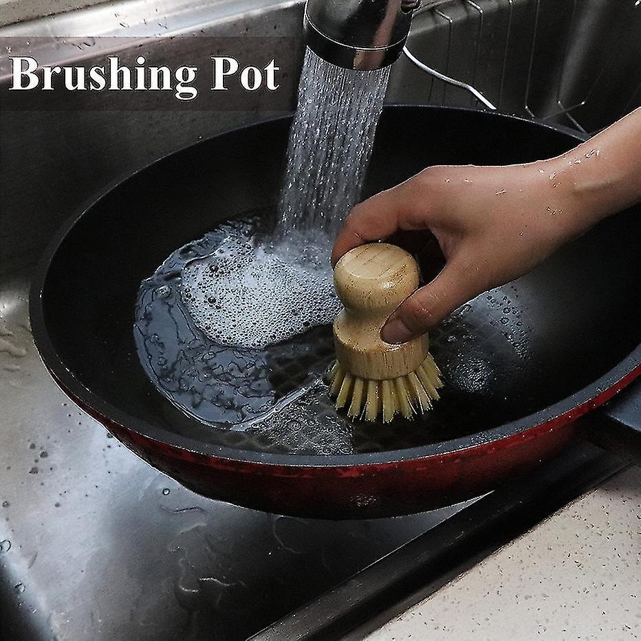 Bamboo Dish Scrub Brush Soap Dish Kitchen Wooden Dish Scrubber Cleaning Brush For Washing Dish Cast Iron Pan Pot - Image 4