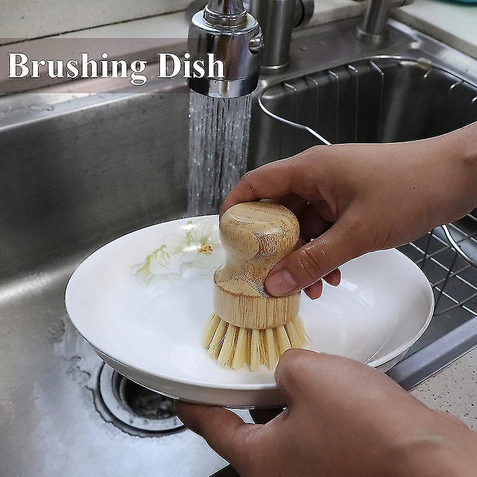 Bamboo Dish Scrub Brush Soap Dish Kitchen Wooden Dish Scrubber Cleaning Brush For Washing Dish Cast Iron Pan Pot - Image 5