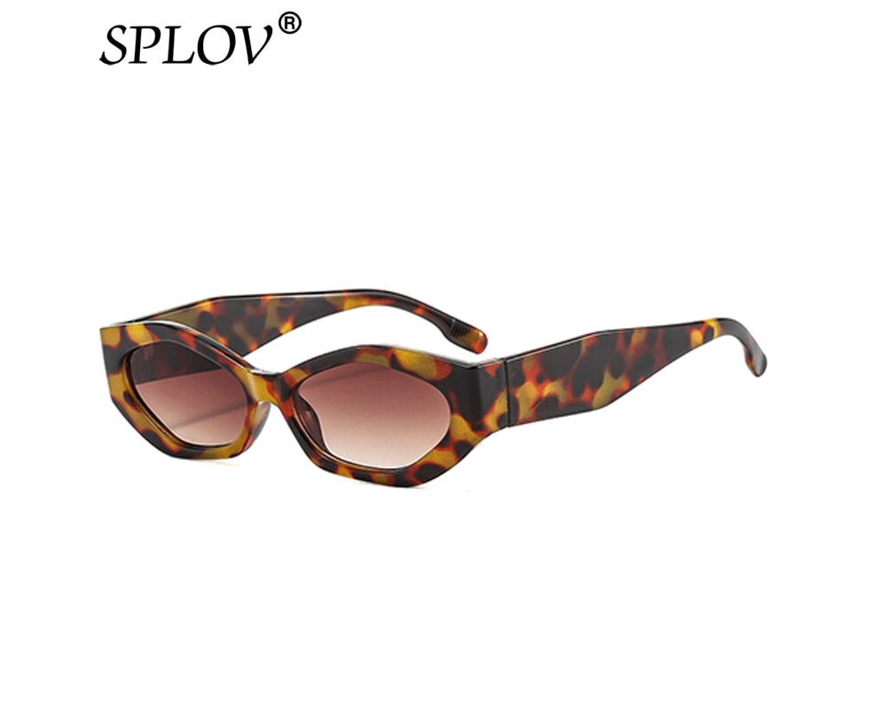 Trendy Small Cat Eye Women Sunglasses Retro Ins Popular Polygon Shades Beautiful Lady Vintage Oval Eyewear Leopard Green Grey UV400 - Orange White Grey - Image 4