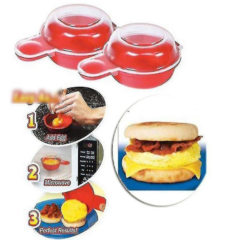 Wabjtam 2 Sets Microwave Egg Cooker,1 Minute Fast Egg Hamburg Omelet Maker Kitchen Cooking Tool(Red and Clear) - Image 1